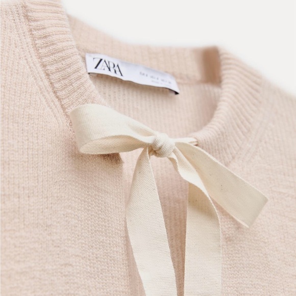 Zara wool creme beige cardigan with bows - Picture 4 of 6